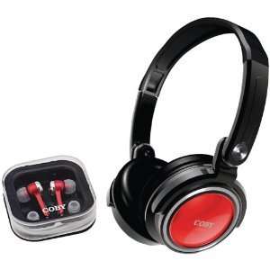 Coby CV215 Compact Combo Deep Bass Folding Headphones RED  