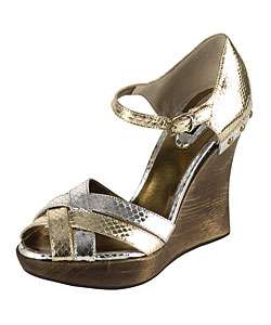 Dolce & Gabbana Silver/ Gold Leather Wedge Sandals  