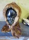 Vtg red mink winter fur cap cowl hood hat Eskimo antiqu