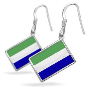  Earrings Sierra Leone Flag with French Sterling Silver 