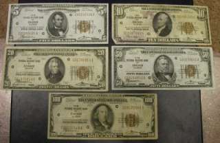1929 CHICAGO, ILLINOIS ALL DENOMINATIONS (FIVE NOTES) $1 $100 ID#OO390 