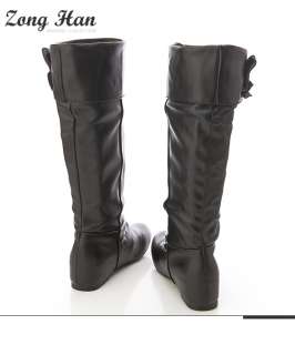 Brand Womens Cute Bow Knee High Invisible 1.96 Boots in Black 