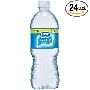 Nestle Pure Life Bottled Water, 20 Ounce Flat Cap Bottles (Pack of 24 