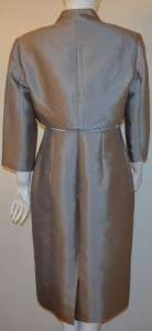 Adrianna Papell Occasions Silk Dress & Bolero Jacket Set Silver sz 8 