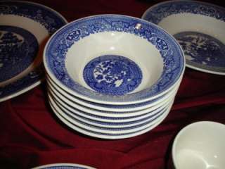 Vintage Lot Set 24 Piece Unmarked Blue Willow China Bowls Plates 