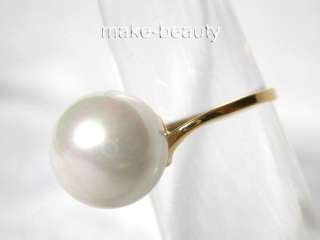 stunning 12mm round white south sea shell pearl ring 9K yellow gold 