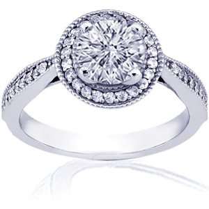  1.20 Ct Round Diamond Halo Petite Engagement Ring Pave 14K 