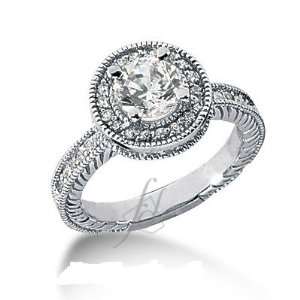  1.40 Ct Round Halo Diamond Engagement Ring 14K SI2 H EGL 