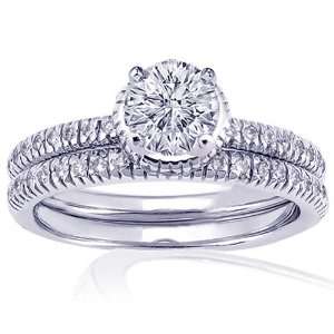  1.15 Ct Round Diamond Wedding Rings Pave Set SI2 H EGL 