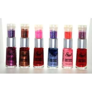  6 Piece Color Nail Lacquer with Glitter Powder Combo Set 