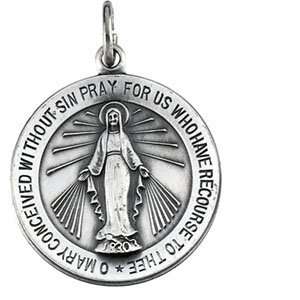   Mm Sterling Silver Rd Miraculous Pend Medal W/ 24 Inch Chain Jewelry