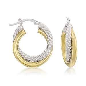  14kt Two Tone Gold Hoop Earrings: Jewelry