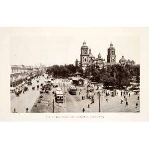  1914 Print View Zocalo Cathedral Mexico City Square Plaza 