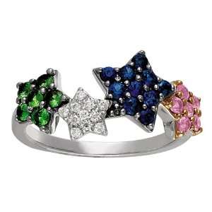  0.91 Ct Multi Color Sapphire & Diamond 14Kw Gold Ring 