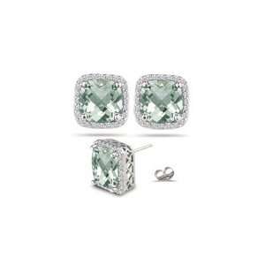  0.57 Ct Diamond & 16.14 Ct Green Amethyst Earrings in 