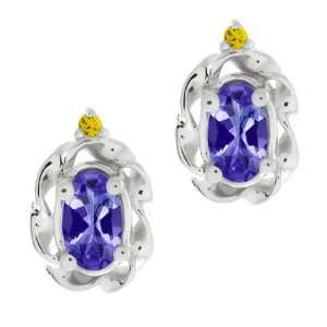  0.47 Ct Oval Blue Tanzanite and Canary Diamond Sterling 