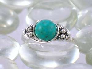 Turquoise Sterling Silver Bali Bead Ring  