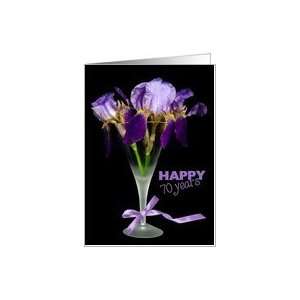 70th birthday iris bow bouquet Card