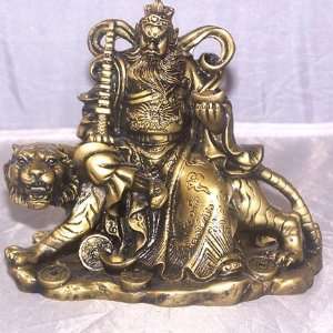  General guan Sitting on Tiger brass Color Figurine 