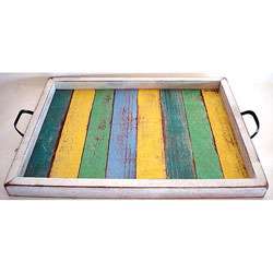 Recycled Wood Small Multi colored Serving Tray (Thailand)   