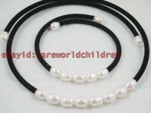 WOWJL White Rice Pearl Adjustable Necklace Bracelet  