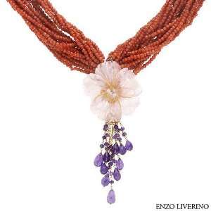 ENZO LIVERINO 18K Yellow Gold 28.37 CTW Amethysts and Coral Ladies 