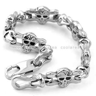 Mens Stainless Steel Evil Skull Link Chain Bracelet 9L 316L Fashion 