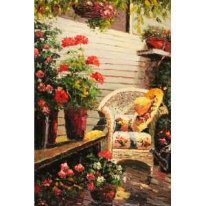  Landscape, Courtyard, Flowers, Hand Painted Oil Canvas on 