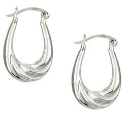 Sterling Essentials Sterling Silver Sculptured Oblong Hoop Earrings 