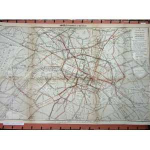    MAP FRANCE 1900 PLAN OMNIBUS TRAMWAYS BATEAUX PARIS