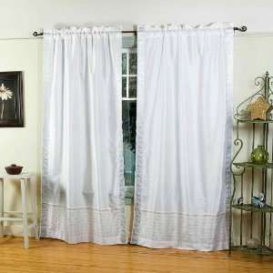  White with Silver 84 inch Rod Pocket Sheer Sari Curtain 