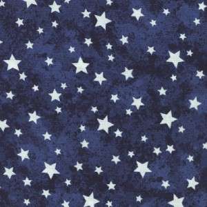 SM WHITE STARS ON MOTTLED NAVY BLUE Cotton Quilt Fabric  