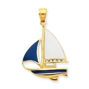  14K 2 D Blue and White Enameled Sailboat Pendant: Jewelry