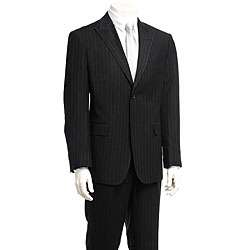 Mens Jet Black Pinstripe 2 button Suit  