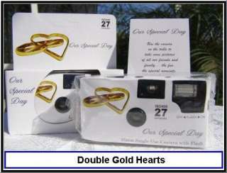 20 Gold Hearts Disposable Wedding Cameras 35mm, 27exp, One time use 