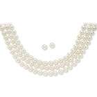   14k Gold Pated Pearls Simulated Necklace and Pierced Earring Set