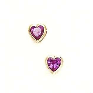 JewelryWeb 14k Yellow 5 mm Heart Alexandrite Pink CZ Earrings at  