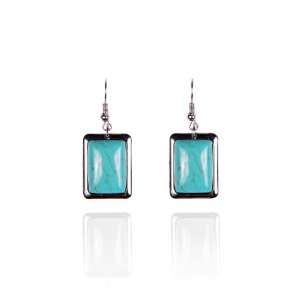   Turquoise Inlay Sterling Silver Fish Hook Earrings: Jewelry