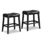 FurnitureMaxx Black Blended Leather Counter Hight Bar Stool Chairs 