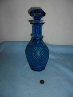 VINTAGE CUT GLASS DEEP BLUE DECANTER WITH STOPPER  