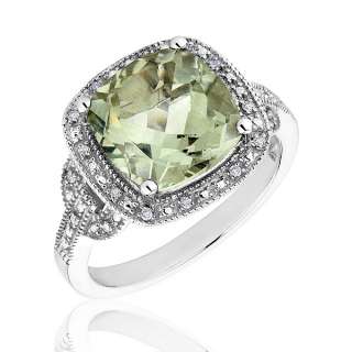 Sterling Silver Roberta Z Green Amethyst and Diamond Ring  