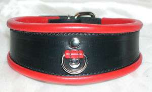 Leather Restraint Collar Choker Red french binding  
