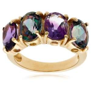  10k Yellow Gold Mystic Topaz and Amethyst 4 Stone Ring 