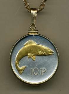 Coin Necklace/Pendant, Irish 10 Pence Salmon  