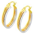 Overstock 14k Tri color Gold Diamond cut Stacked Flat Hoop 