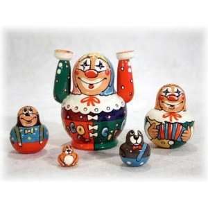  5 Inch Moscow Circus Clown 5 Piece Russian Wood Nesting 