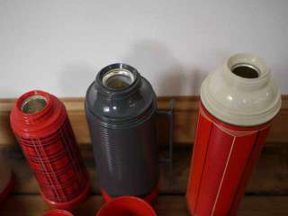   Vintage 60s ALADDIN RED Metal Plastic THERMOS Glass Insulated Bottles