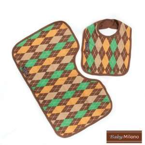  Bib and Burp Cloth Set in Brown Argyle Toys & Games