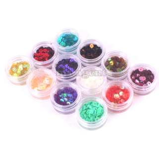 12 Color Hollow Circular Round Glitter for uv gel acrylic system Nail 
