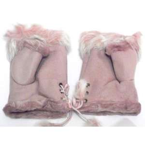  Lavender fingerless fur gloves pair 